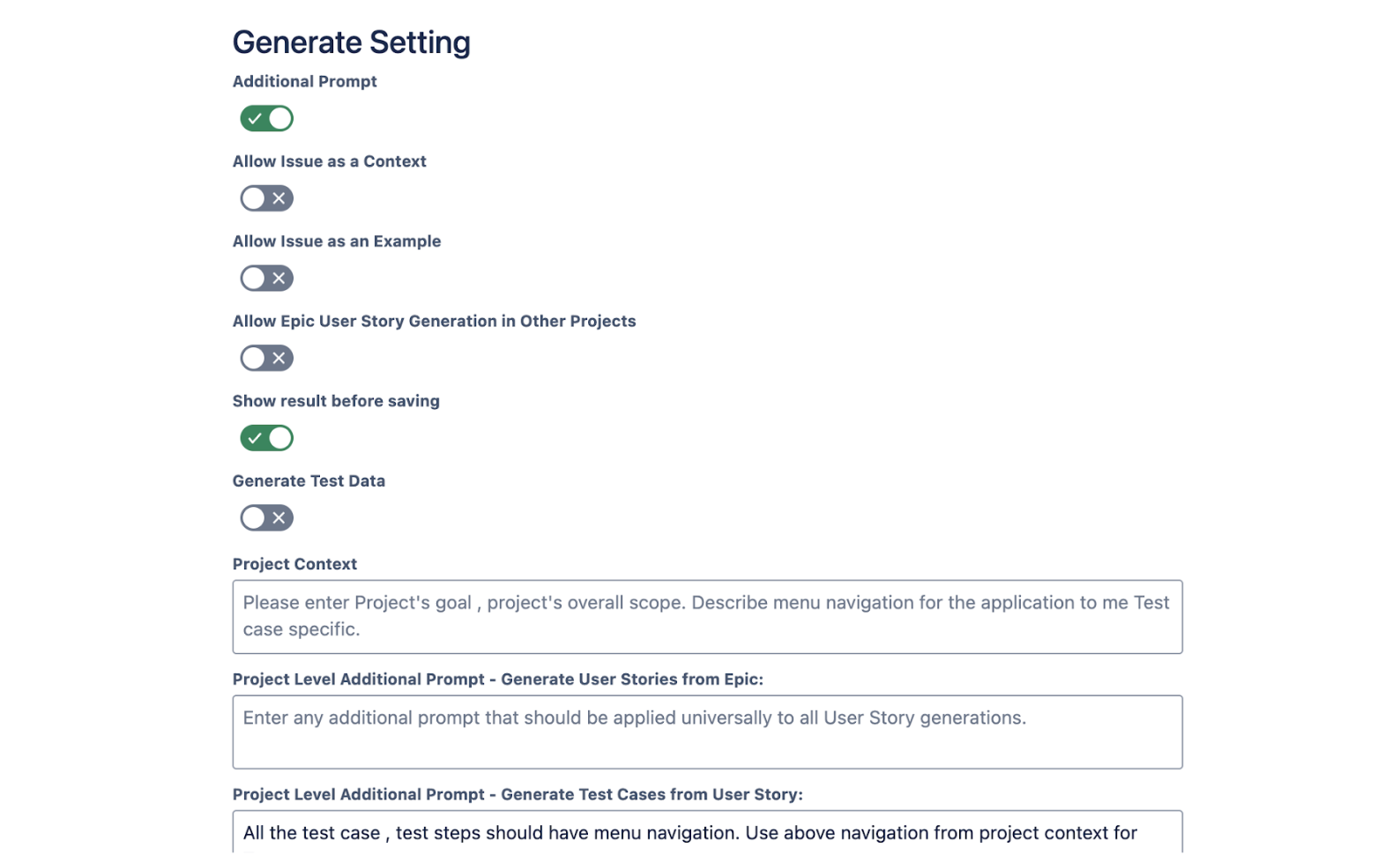 Use your organization’s own LLM subscription or private LLM. Customize workflows, tailor LLM instructions at the project or issue level, and define project context scope so generated backlogs are specific and relevant. 