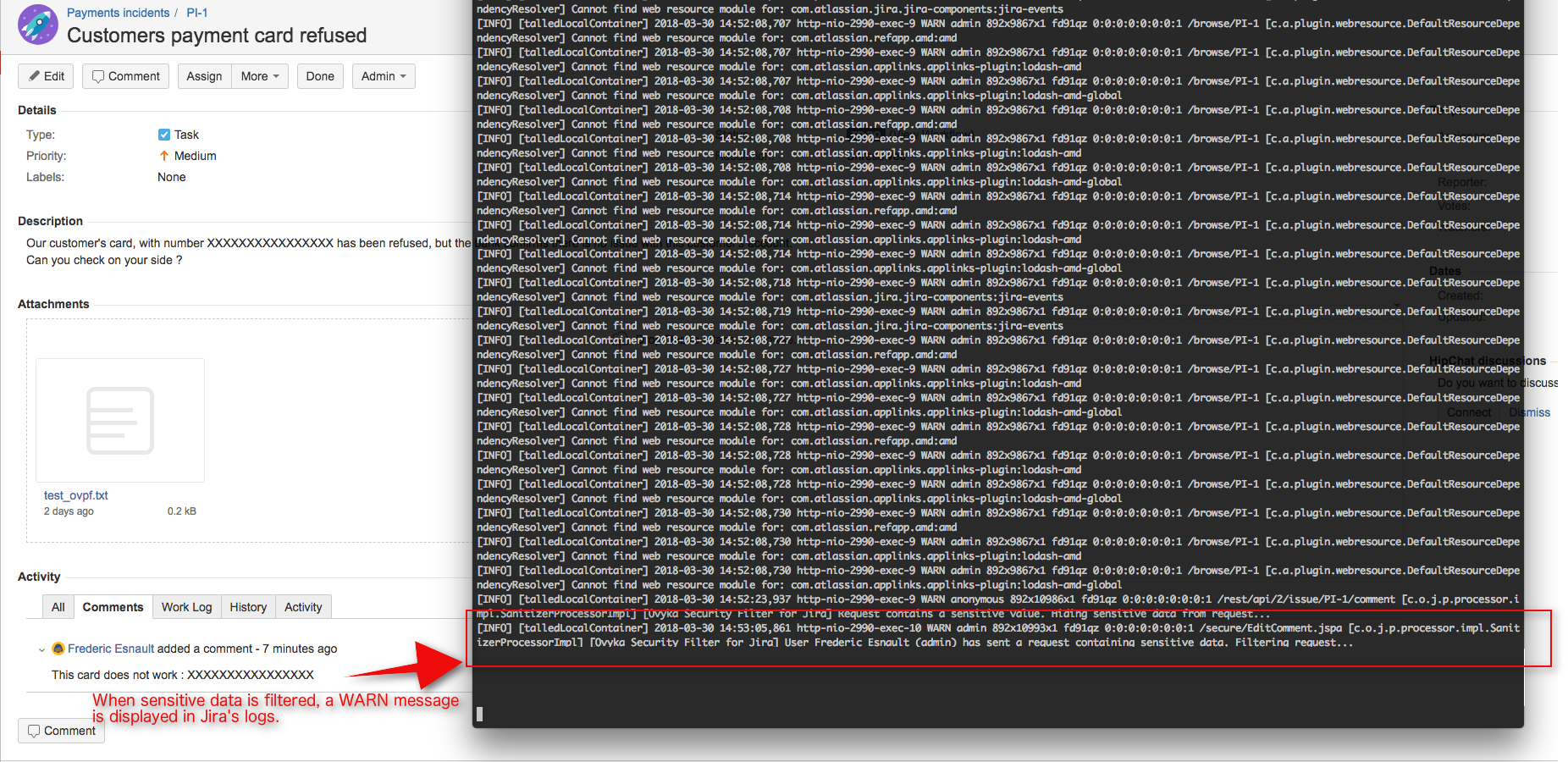 Traces warnings in log file
