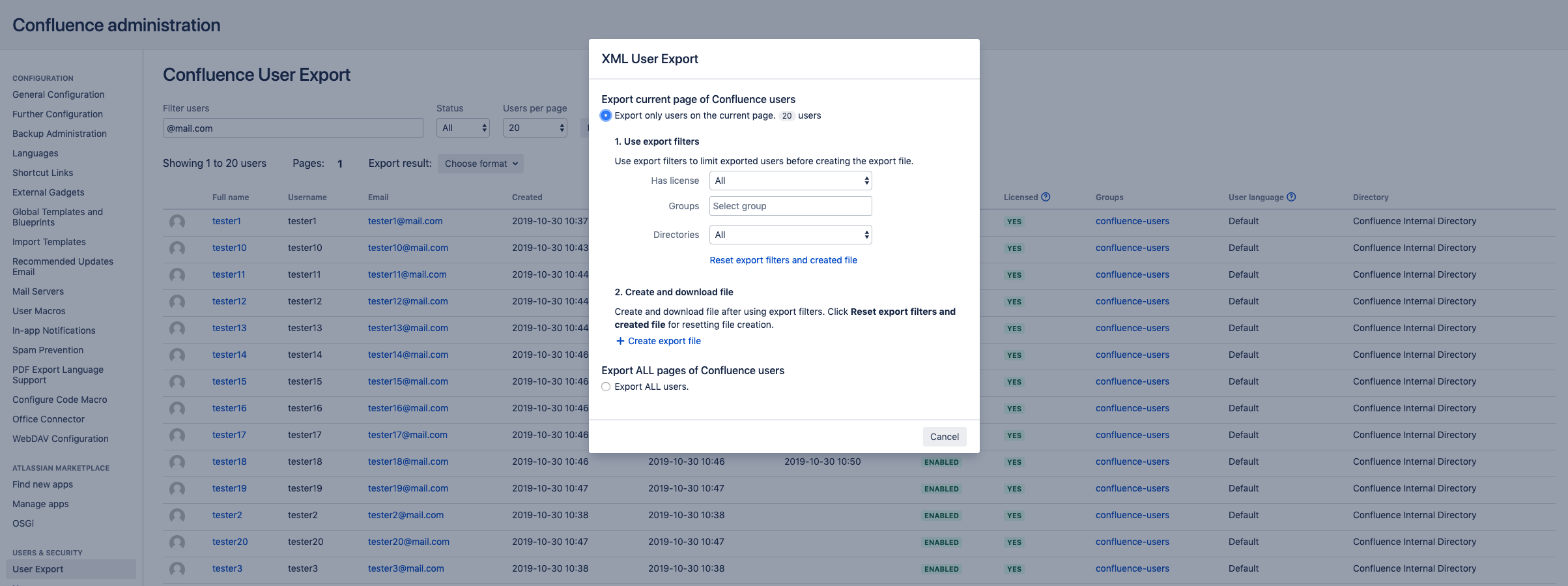 Generate export file