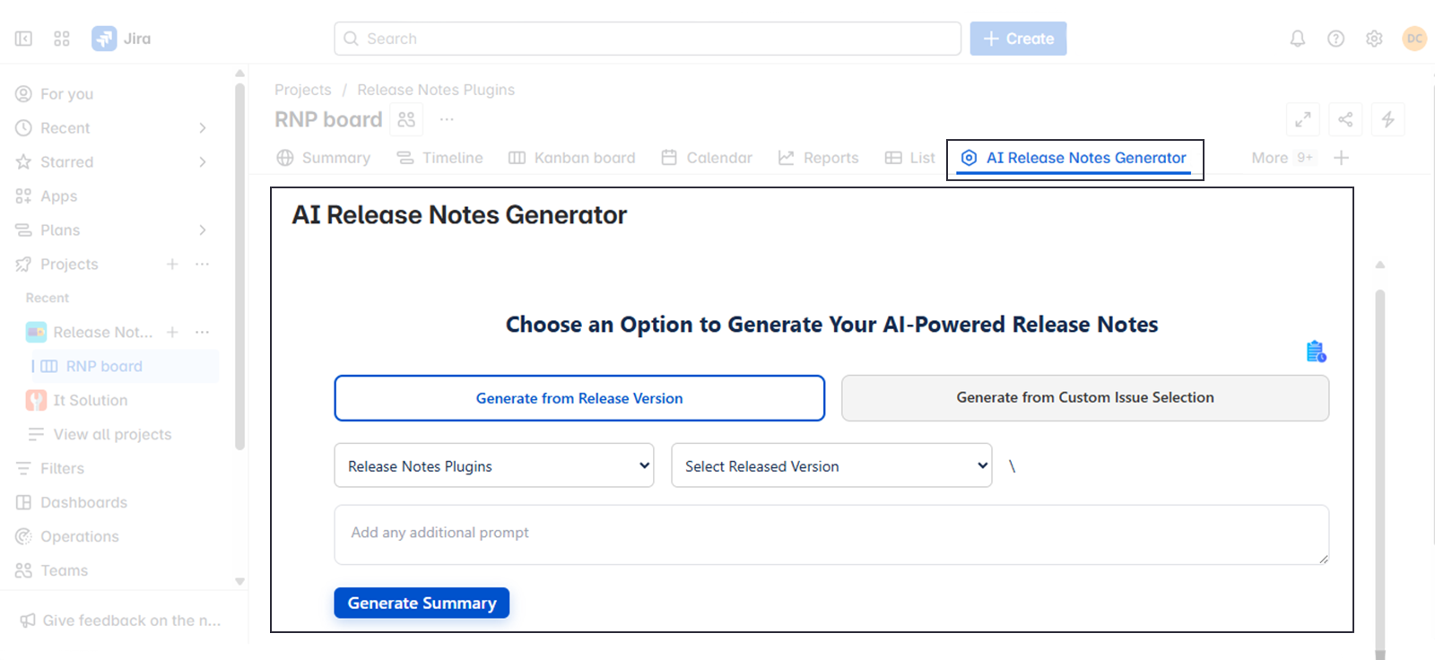Launch the AI Release Notes Generator from the project view and streamline your documentation process effortlessly.