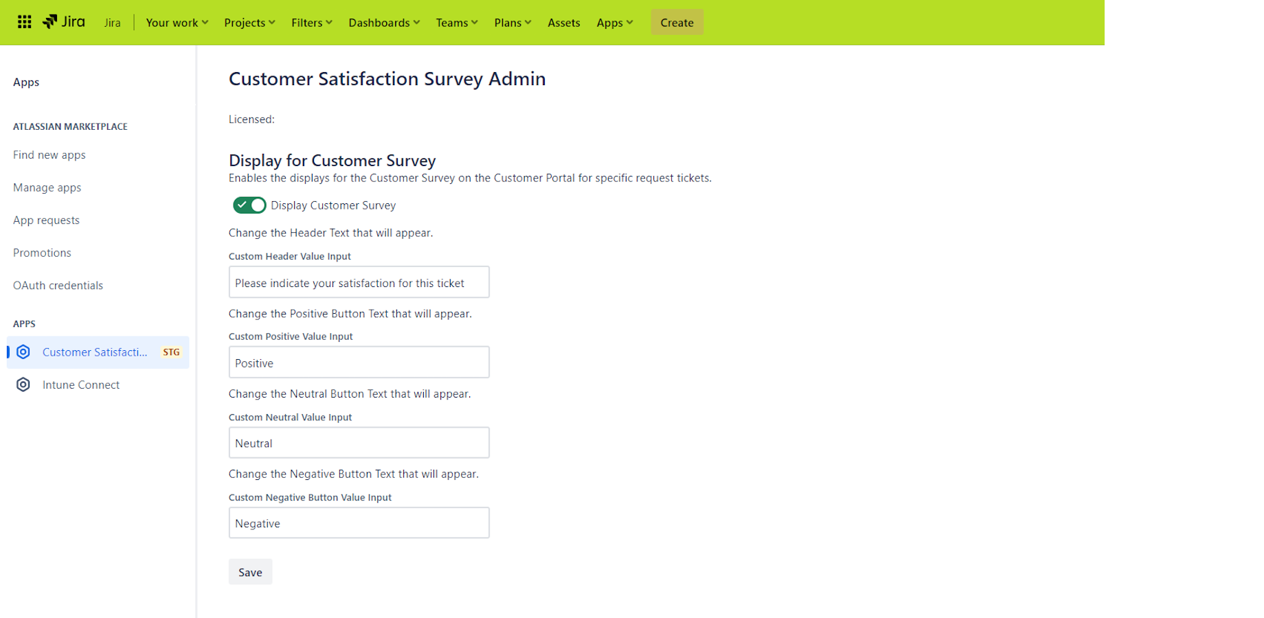 The App's Admin page gives you control over the language of ratings and prompts.