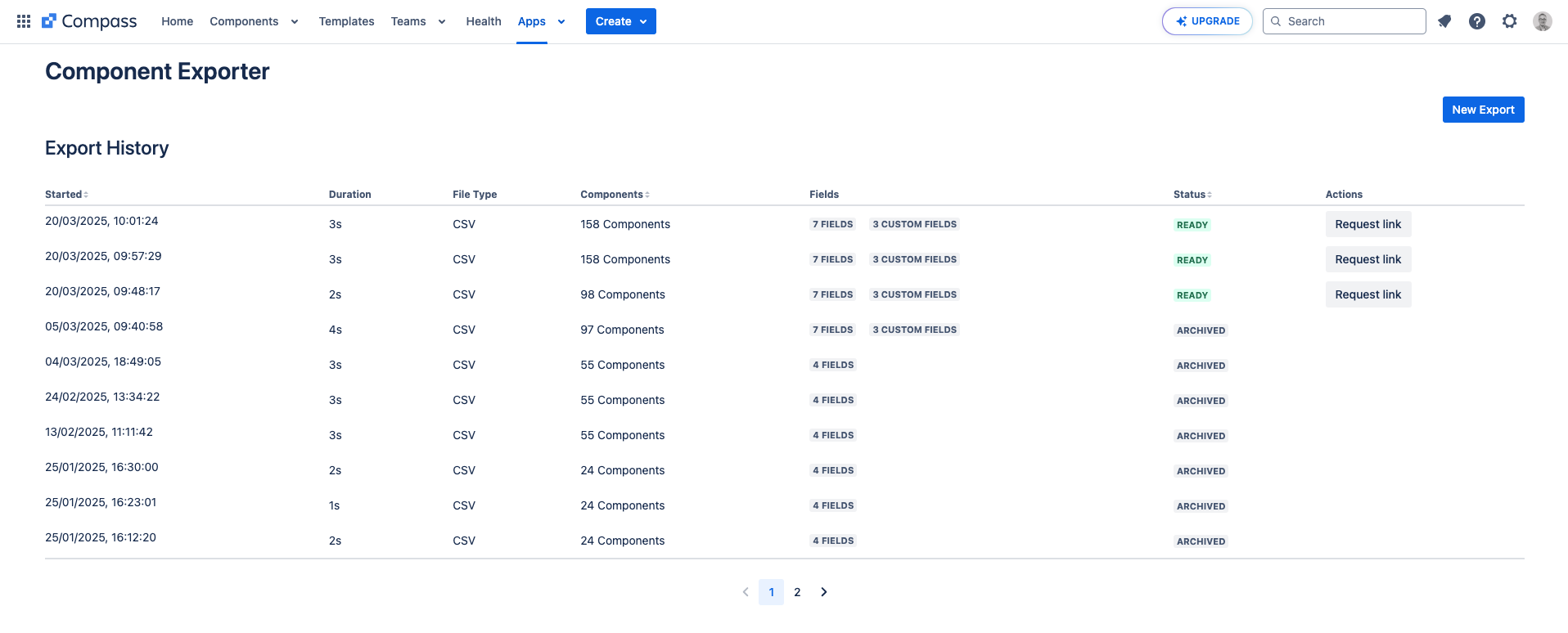 Track the history of component exports