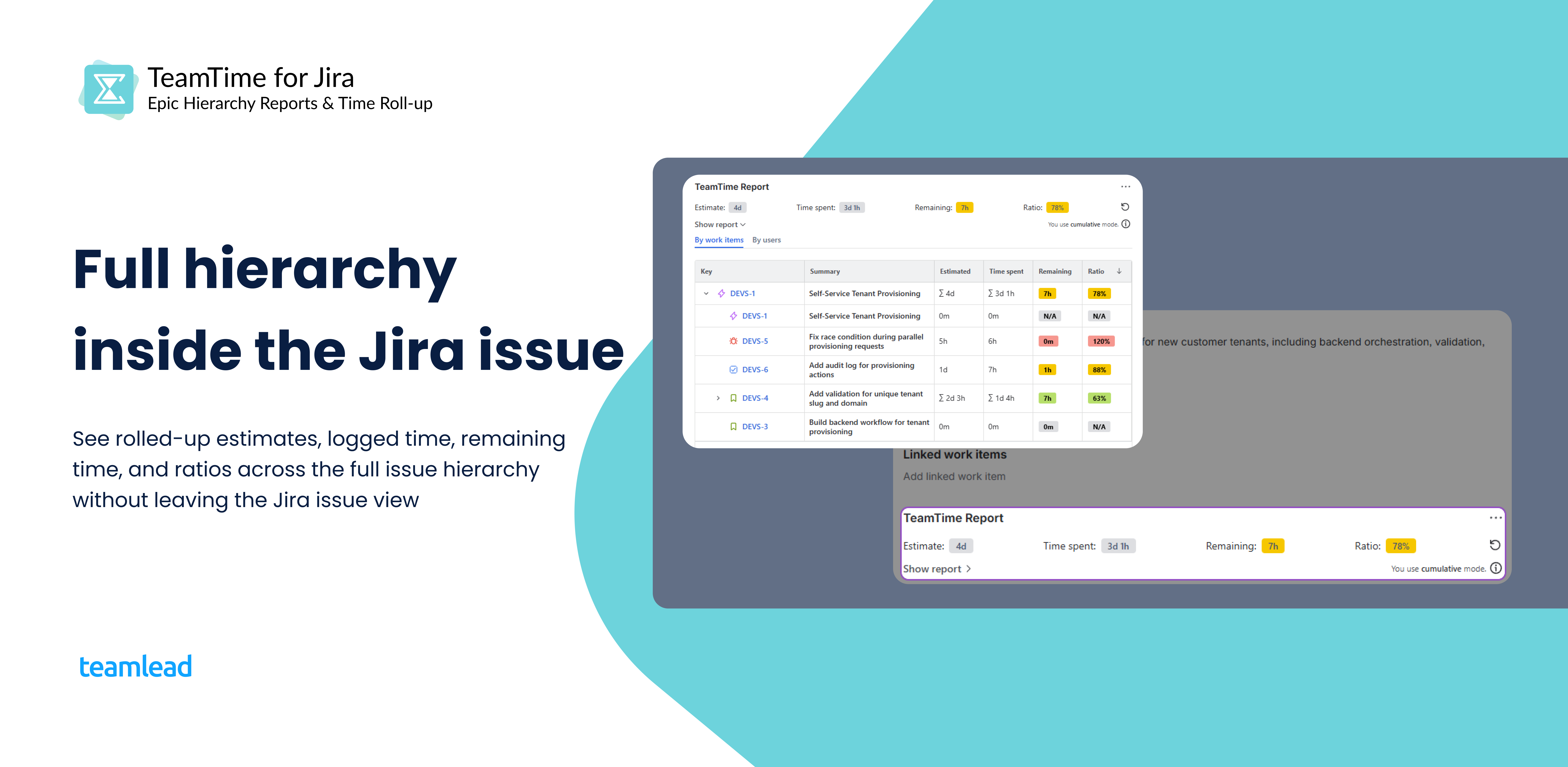 View total effort across the full Jira issue hierarchy directly inside the issue view.