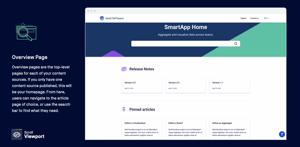 Overview pages are the top-level pages for each of your content sources and will be your homepage if you only use one content source. From here, users can navigate to the article of choice, or use the search bar.