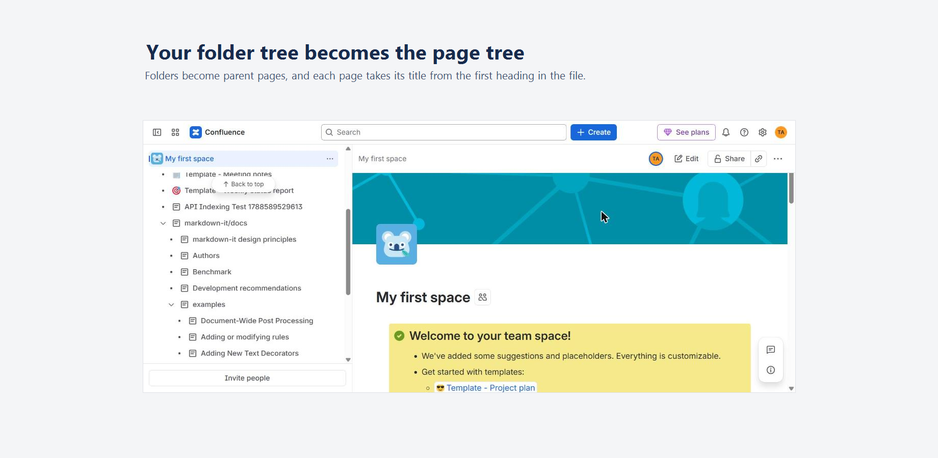 The repository's folders as parent pages, with titles read from each file
