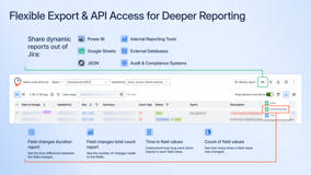 Export Jira history via API to Google Sheets, Power BI, audit systems, and external databases for advanced reporting, compliance tracking, and historical analytics