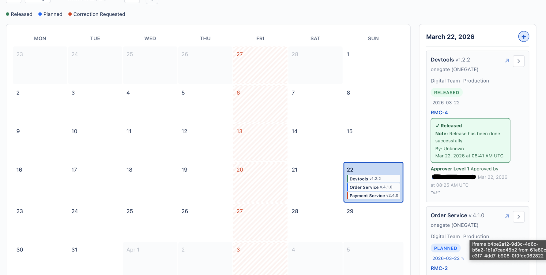 Centralize release planning with a clear view of upcoming releases, timelines, and statuses. Filter by team, project, or environment to stay aligned and avoid conflicts.