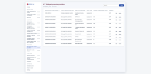 The ICT third-party service provider register (B_05.01): every provider with identification code, legal form and country, searchable and editable in place.