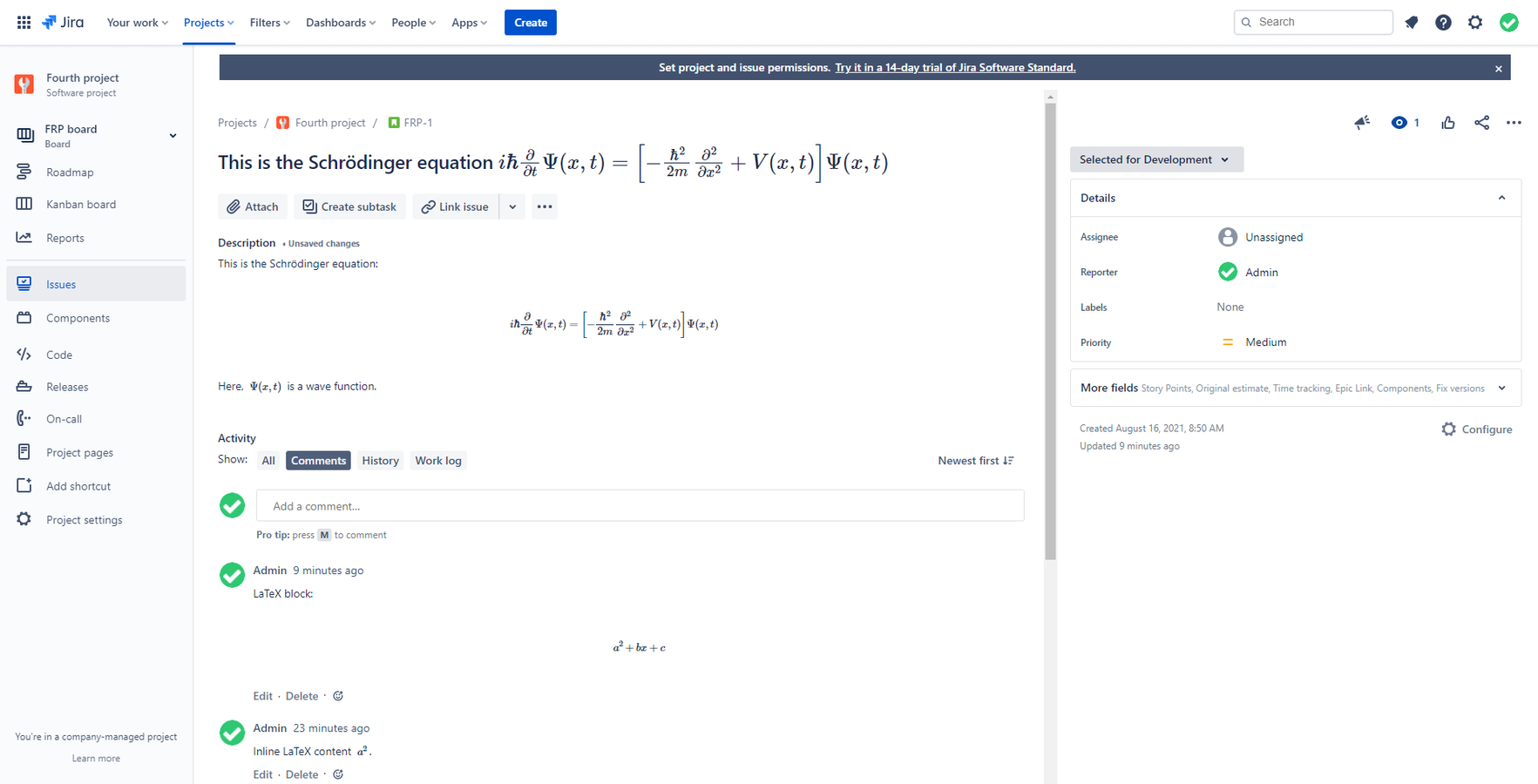 Write LaTeX in Issue Description and Comment!