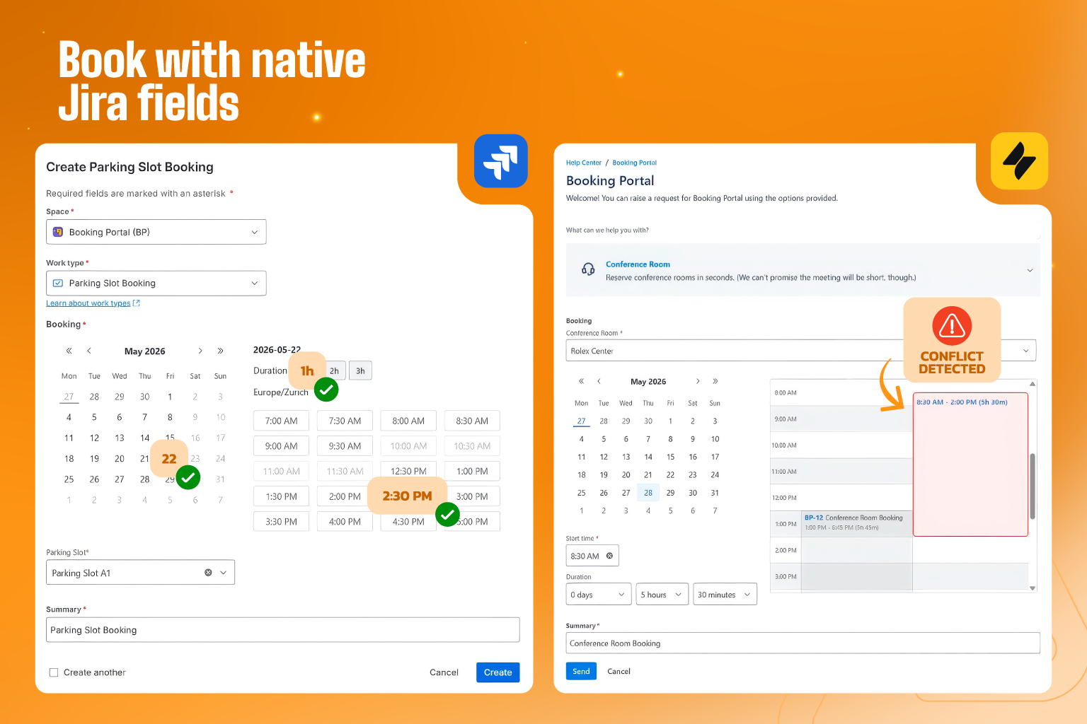 Native Jira fields in the booking form, with conflict detection