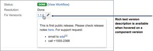 Use component version description to show extra information about component version on issue view.