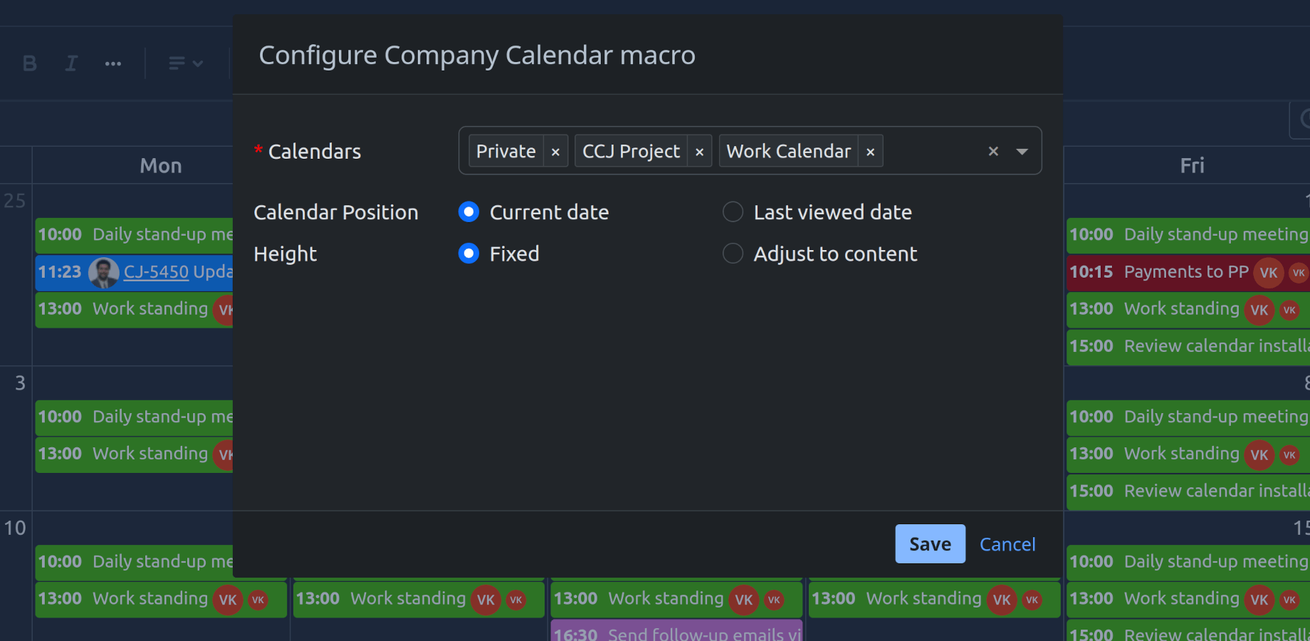 Add few macros per page. Configure multiple calendars per macro.