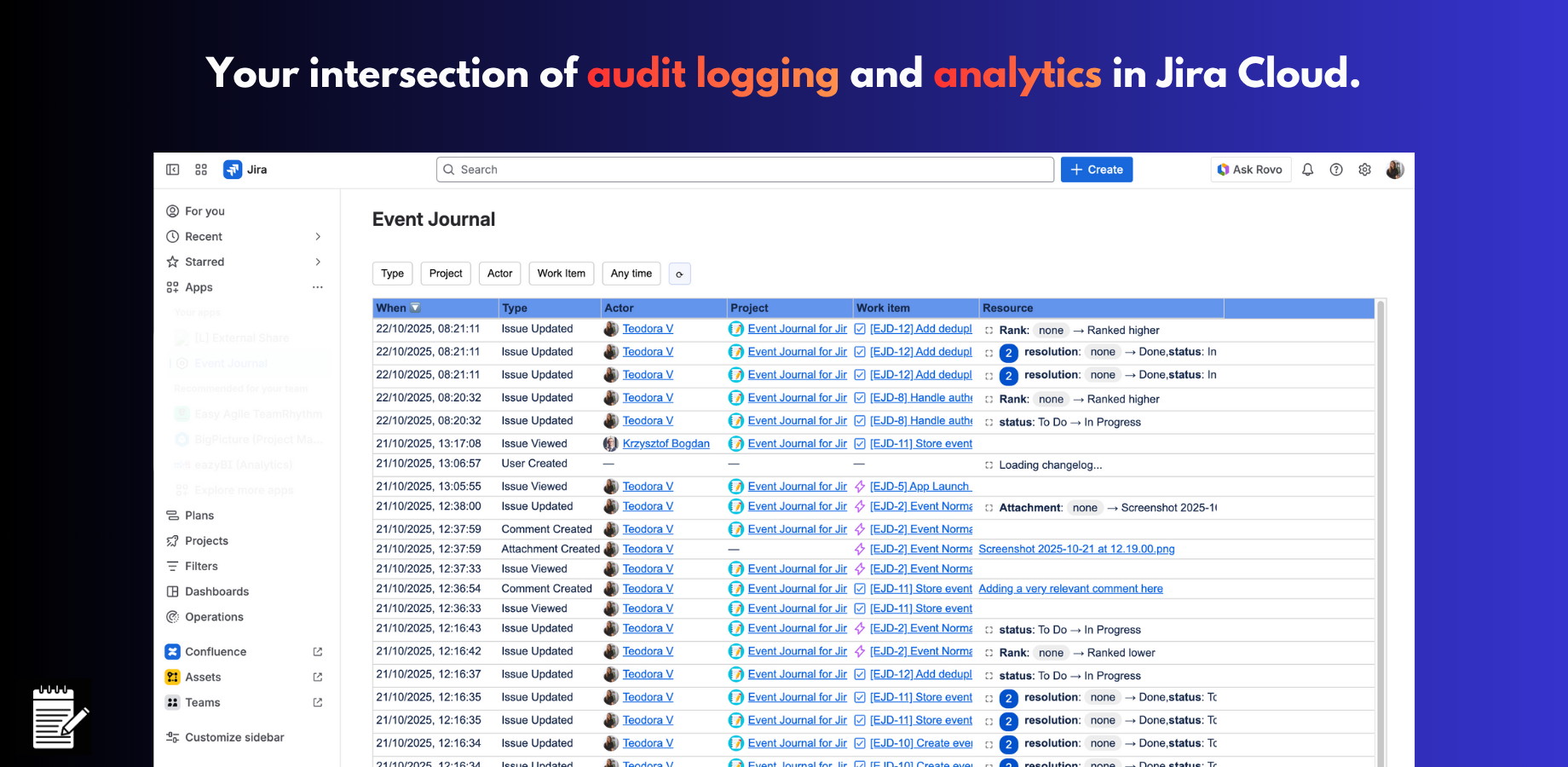 From raw activity to clean insights - transform Jira events into structured, queryable data.