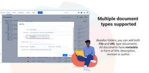 Adding a document of type "File". It consists in a file that you upload, plus data about that file (Title, Description, Revision Number, etc).