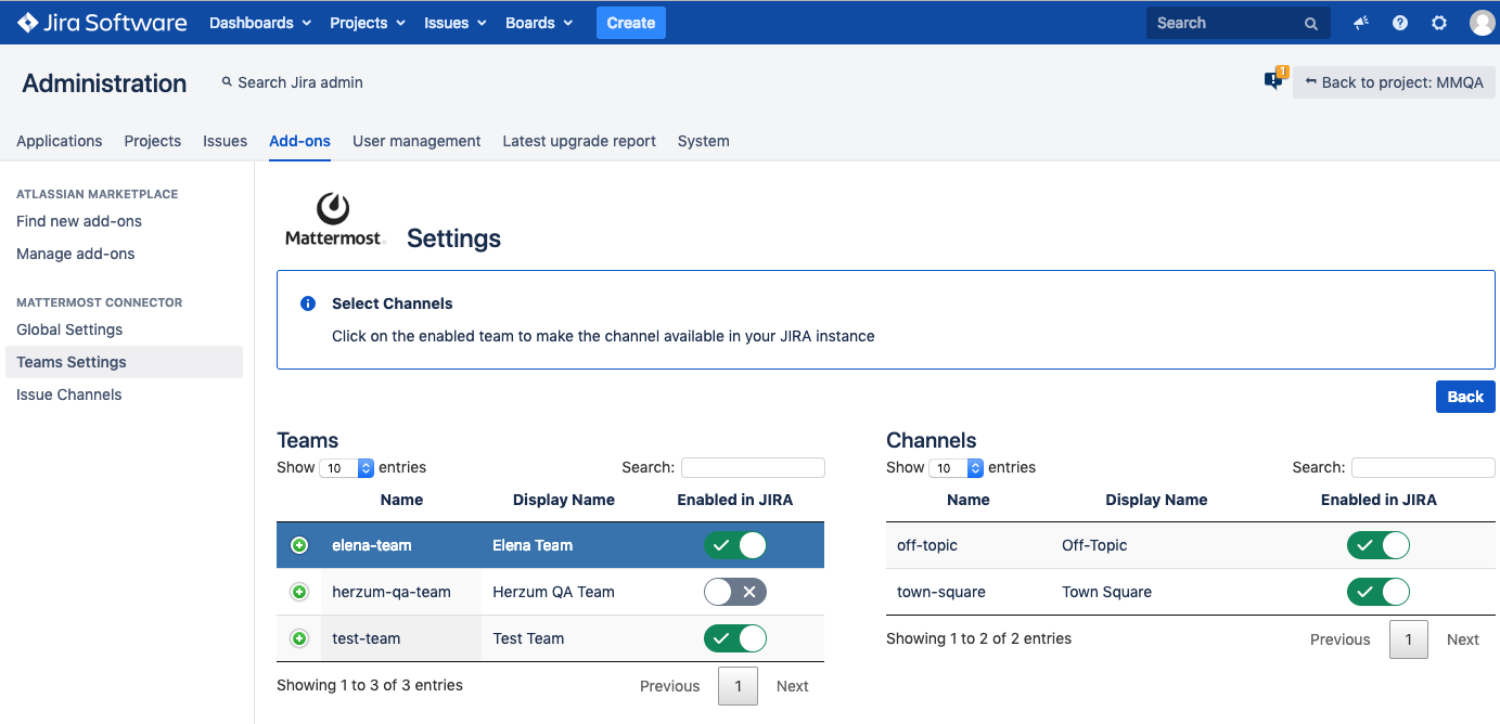 The impressive teams settings screen make easy to enable your teams and channels.