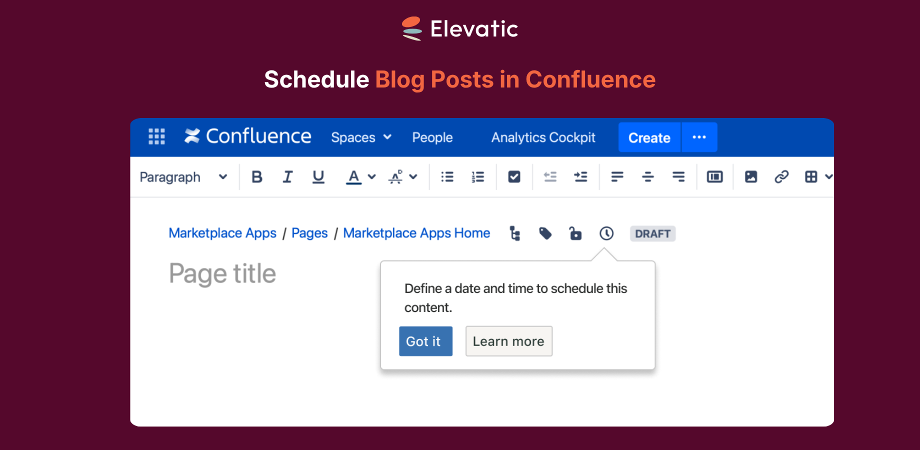 In the editor, use the schedule button (clock icon) to schedule the publishing of your blog post.