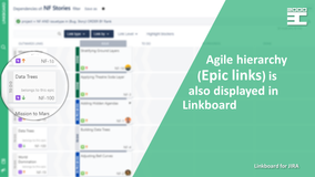 Agile hierarchy (Epic links) are also displayed in Linkboard