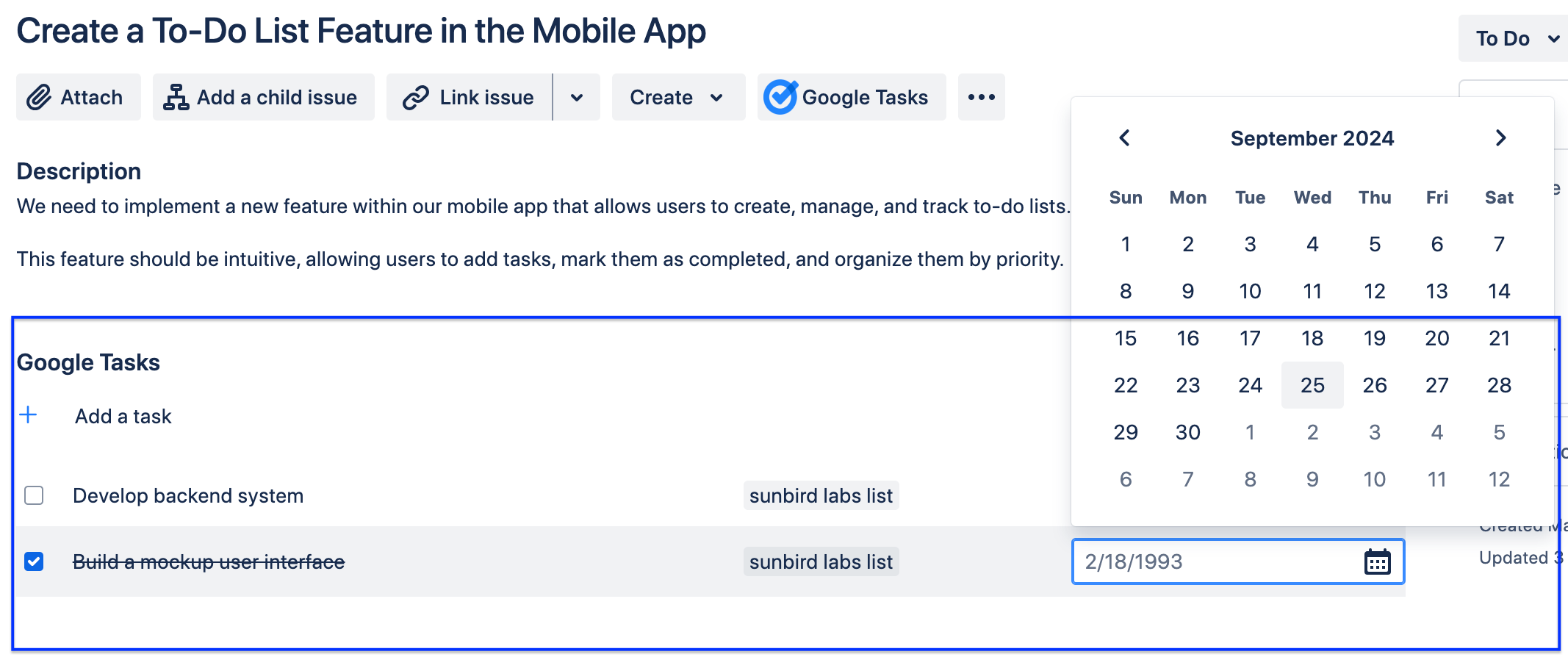 Google Tasks and Jira are in sync