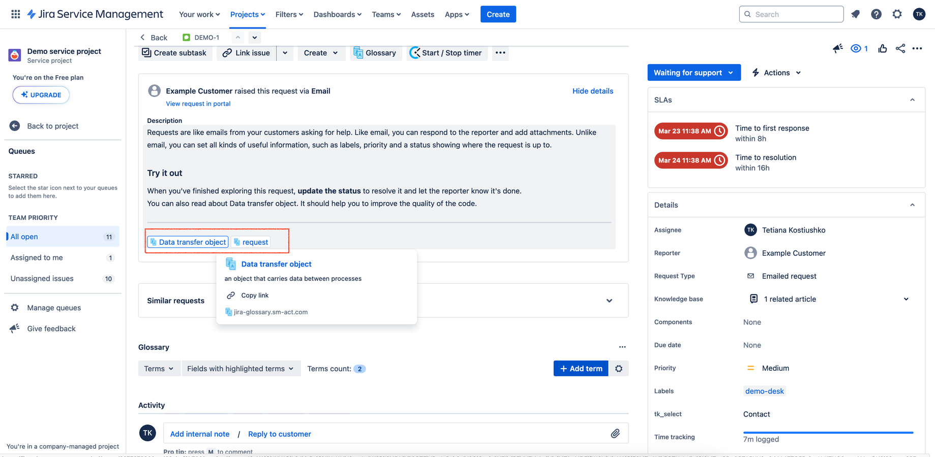 Glossary Terms on Jira Issue