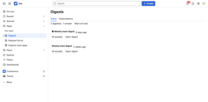 Every digest lands in an in-app inbox: newest first, unread counts, one click to open.