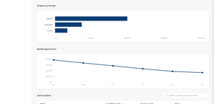 View spend across connected AI tools. No manual aggregation of data from multiple reports or AI vendor invoices. Finance and engineering leaders see how AI spend trends over prior periods, informing budgeting decisions.