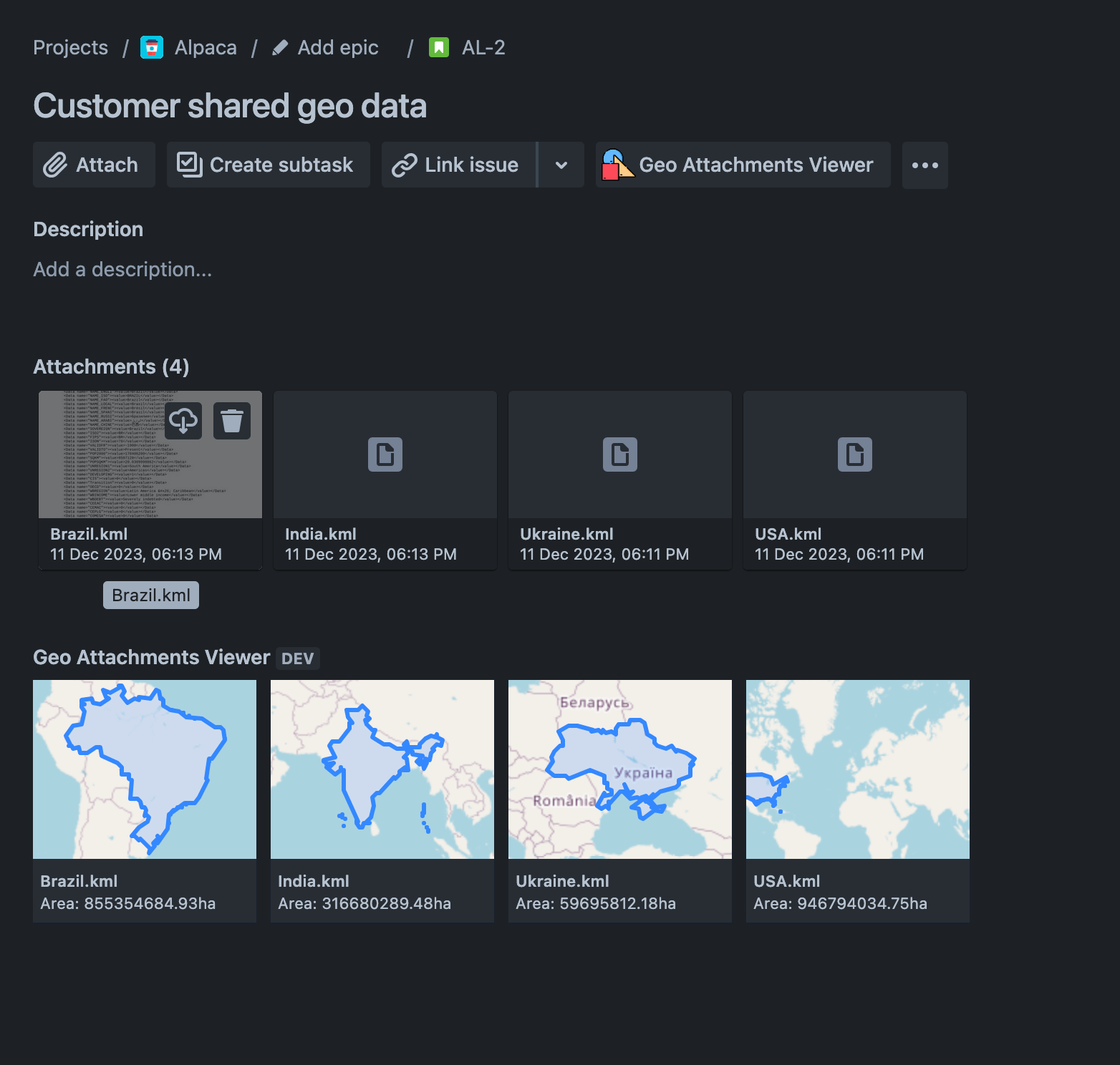 Tiled list of geo attachments