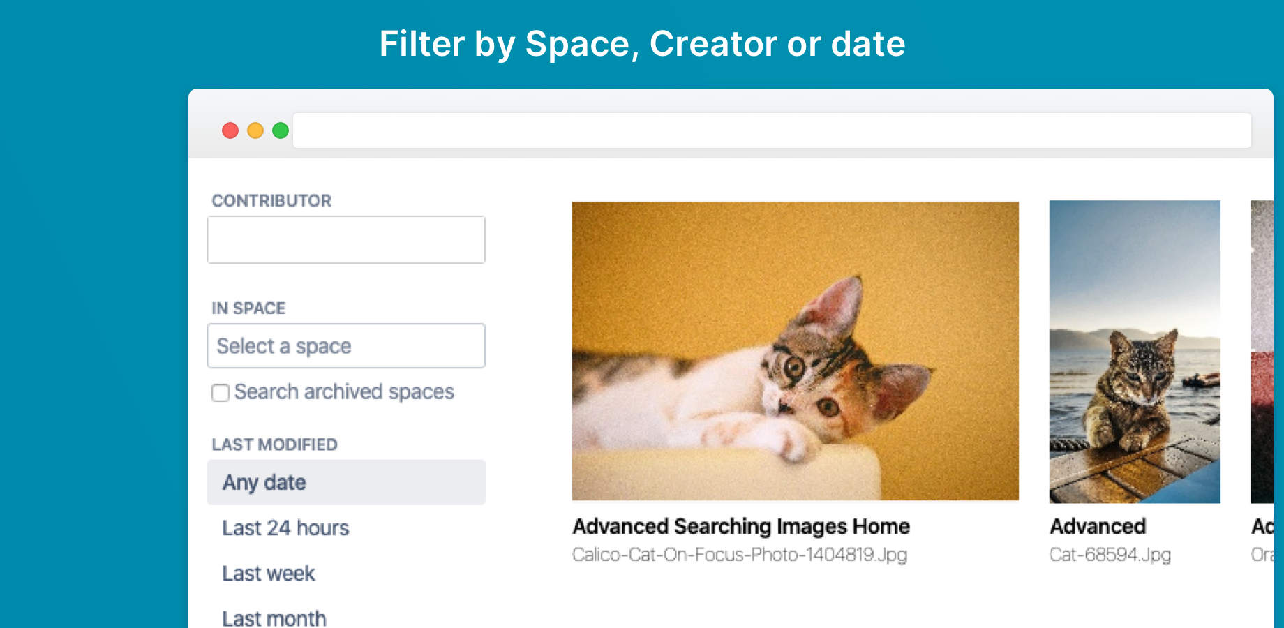 Filter by Space, Creator or Date