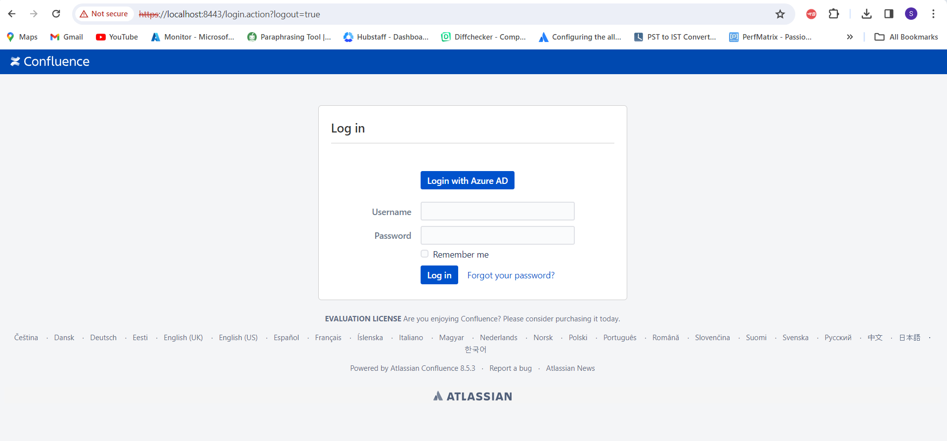 Confluence Login screen.