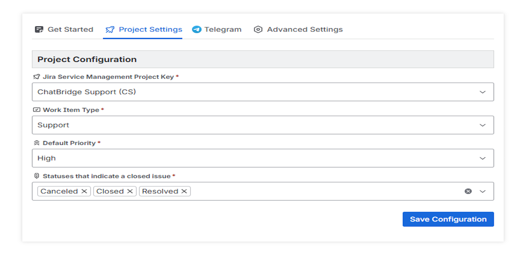 Configuration page