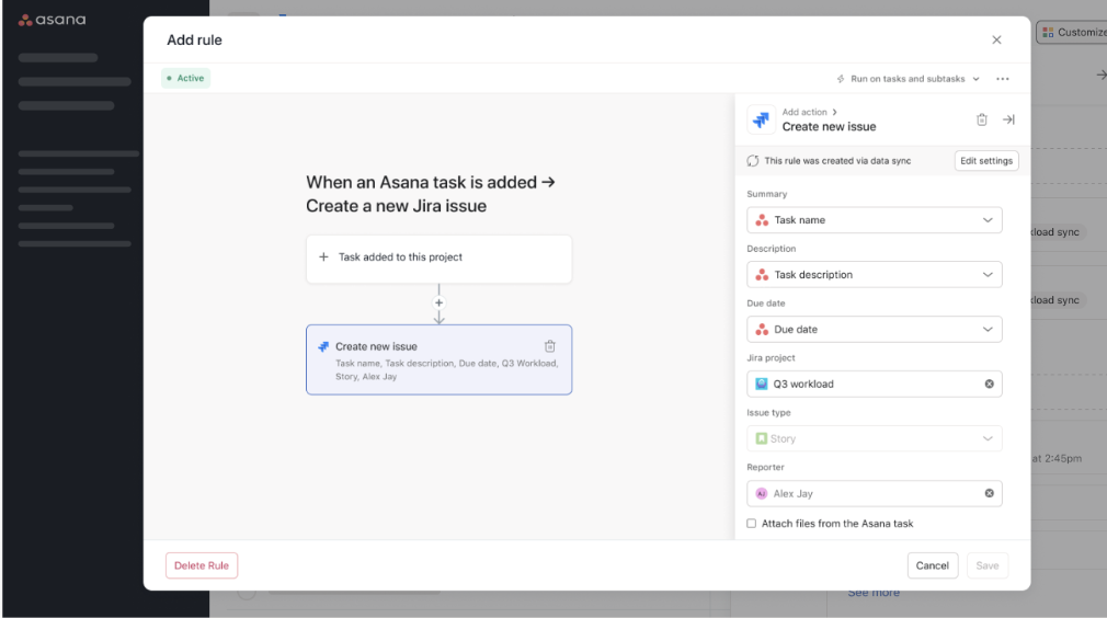 Asana rules with Jira Cloud