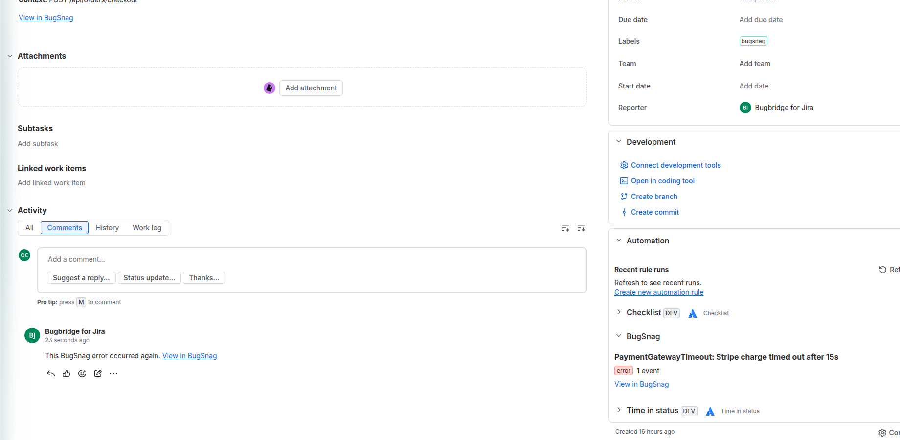 A recurrence commented onto the existing issue with the updated event count.