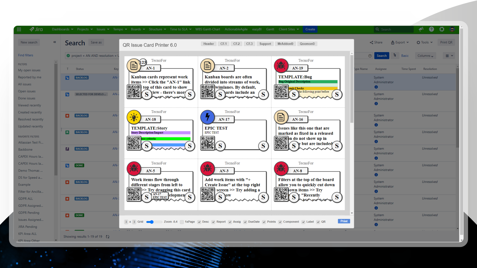 Print customfields, components, epic links...