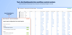 Jira Dashboard Gadgets: Embed interactive, auto-resizing Status Time reports onto your Jira Dashboards or link directly to Saved Reports.