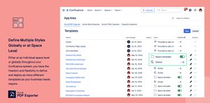 Either at an individual space level or globally throughout your Confluence system, you have the freedom and flexibility to define and deploy as many different templates as your business needs require.