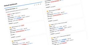 The dashboard gadget rolls blocked work up across every project into one prioritized list, ranked by risk.