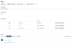 Qualify Links Screenshot showing items from within Qualify which are linked to the Jira Item