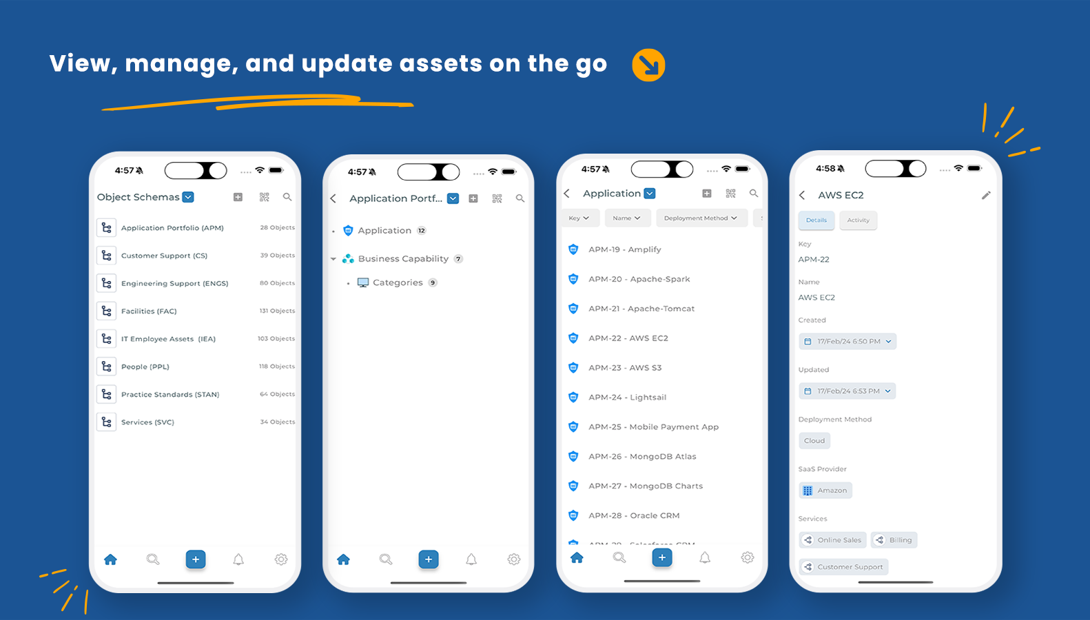 View, manage, and update assets on the go.