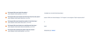🚨 Enforce a specific pull request title format on Bitbucket using a regular expression.  Require one or more valid work item keys, and control how non-matching or non-existent work item keys are handled.
