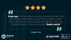 Hierarchy for Jira review focused on the in-app calculations that give project managers the ability to easily calculate progress across one or multiple projects at once.