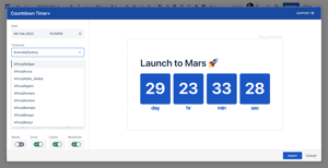 Select any timezone to countdown (or up) to