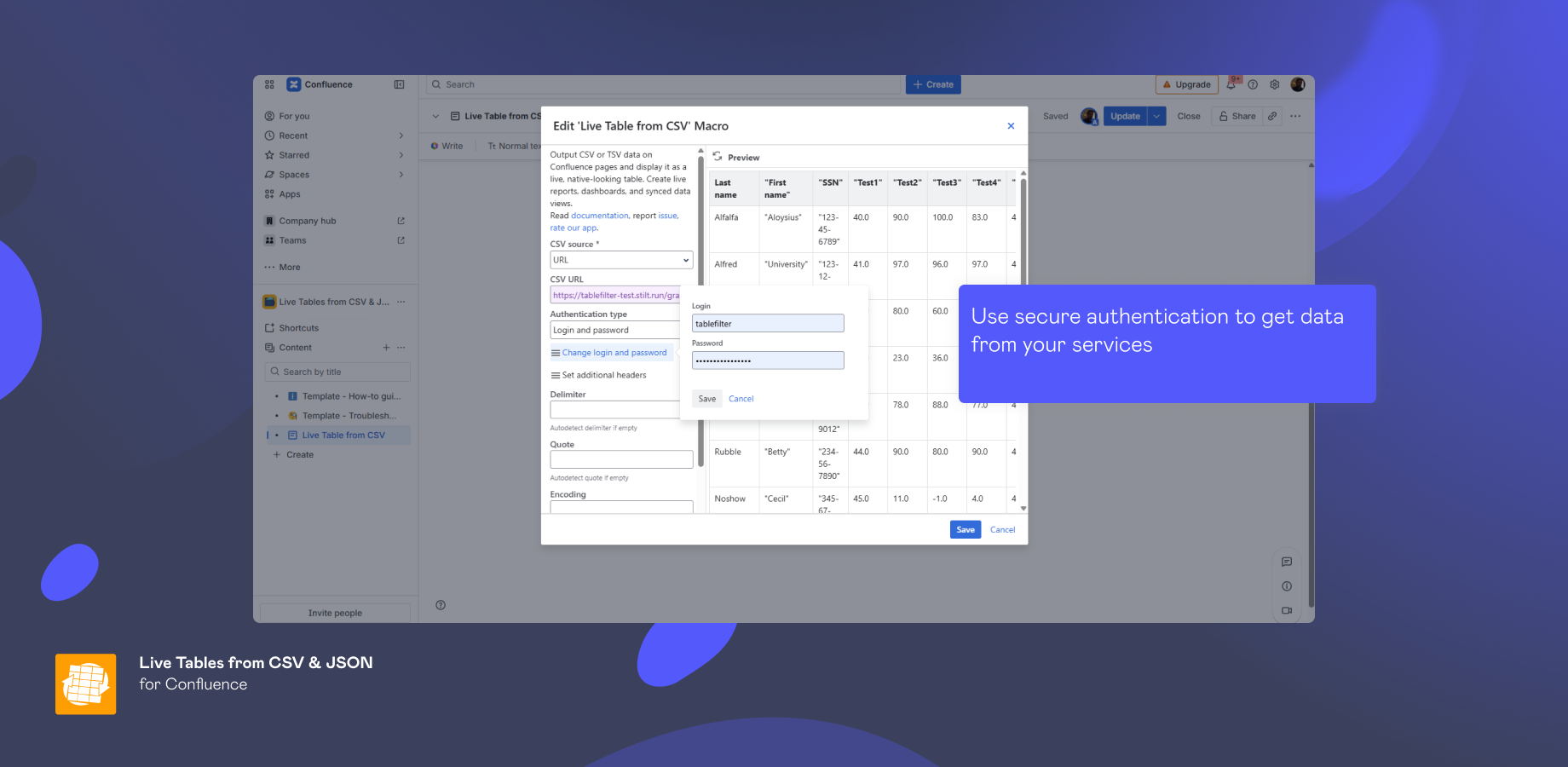 Empower Confluence users with live data from your services' REST API with secure authentication