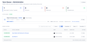 Track long-running jobs on a live progress bar, inspect skipped issues, and retry or cancel anytime - large operations run reliably in the background.
