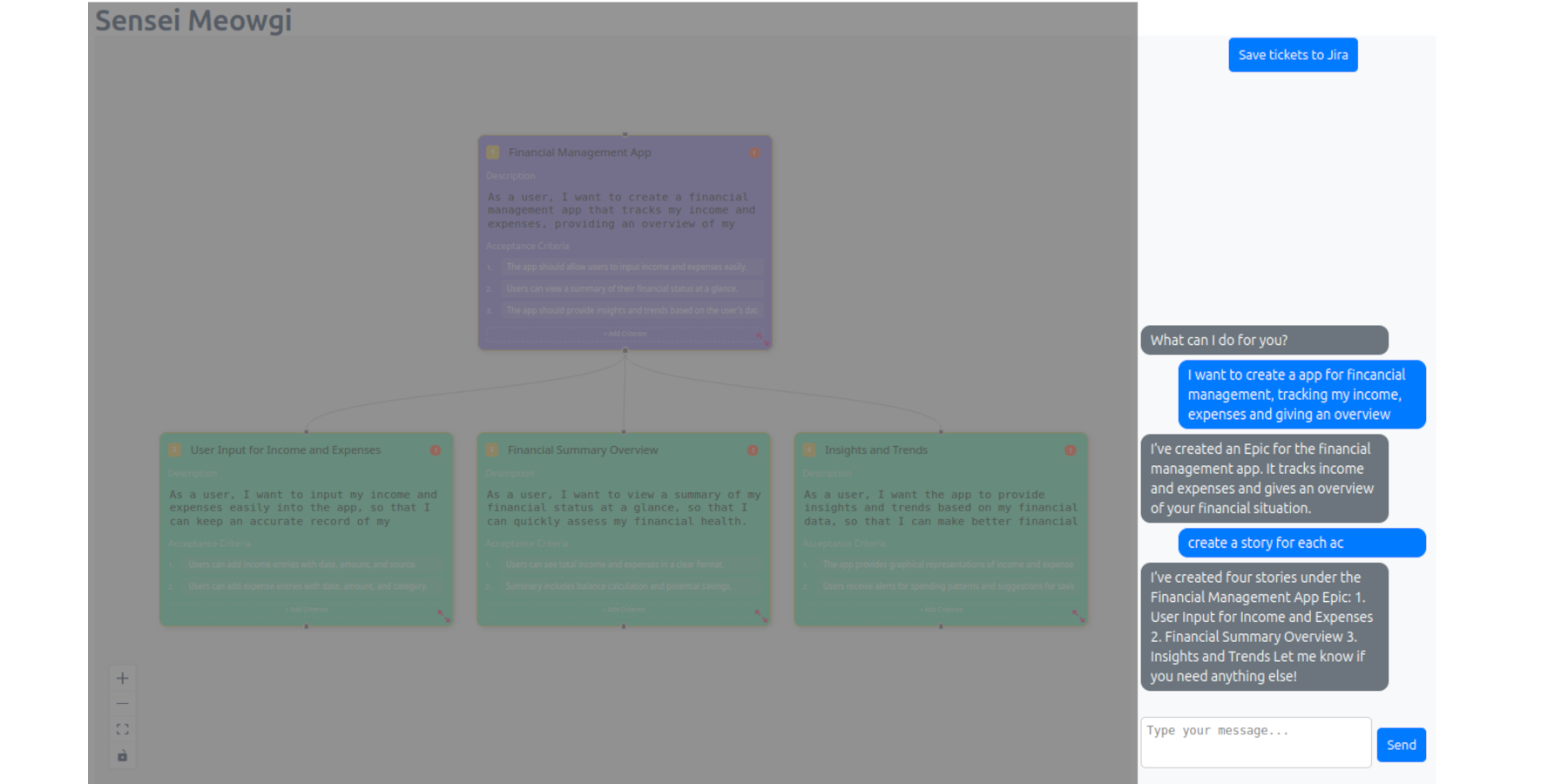 An example of ticket creation and manipulation via chat.