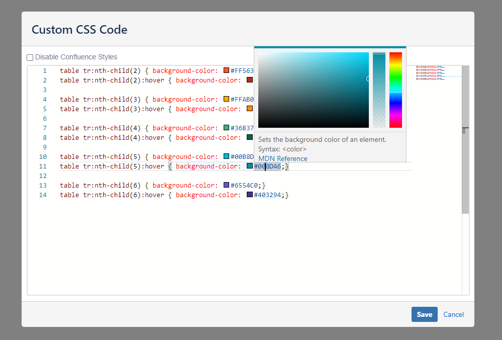 Define custom CSS code in the macro options