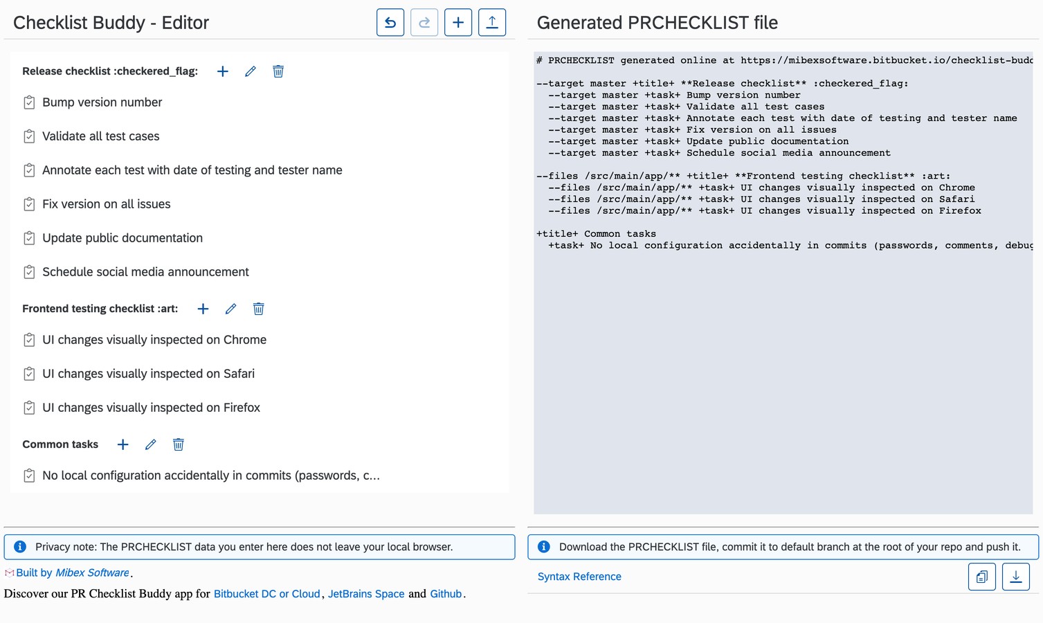 Contextual checklist by files, commit msg & branch