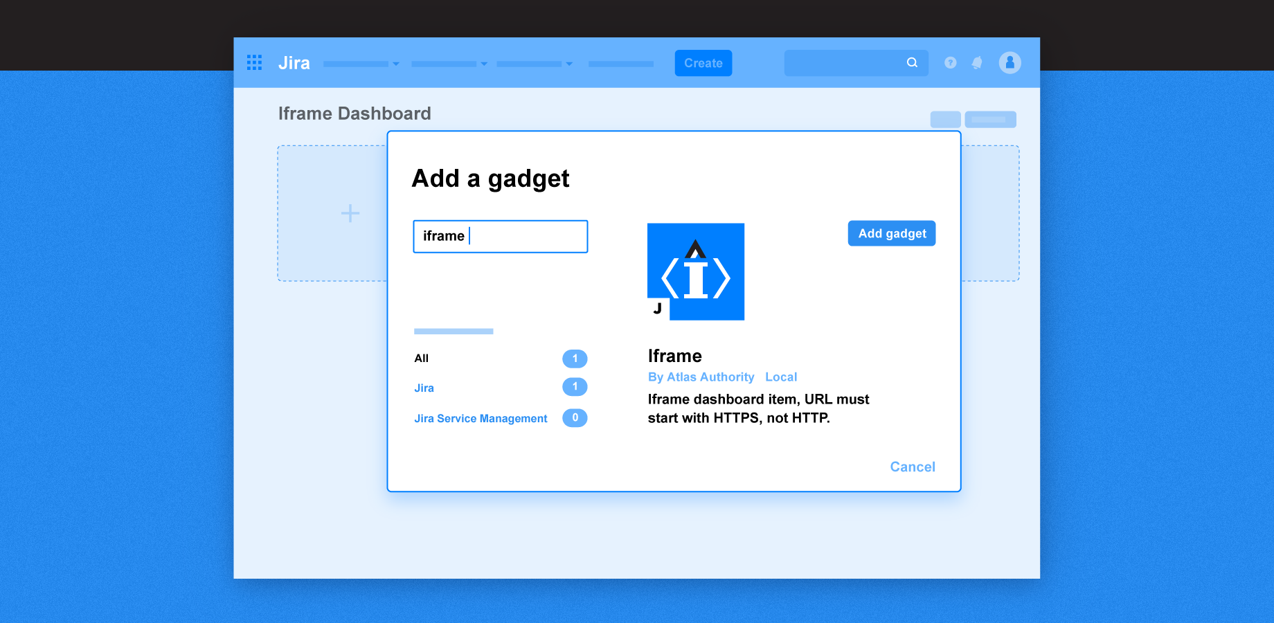 Select Iframe from Gadgets in your Jira Dashboard.