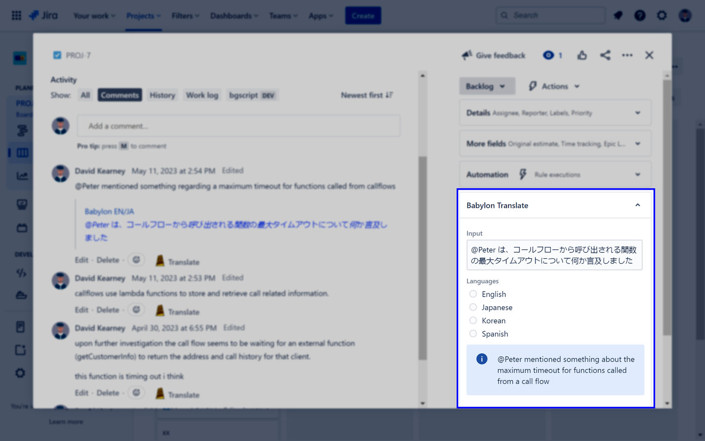 Real-time translation of custom content