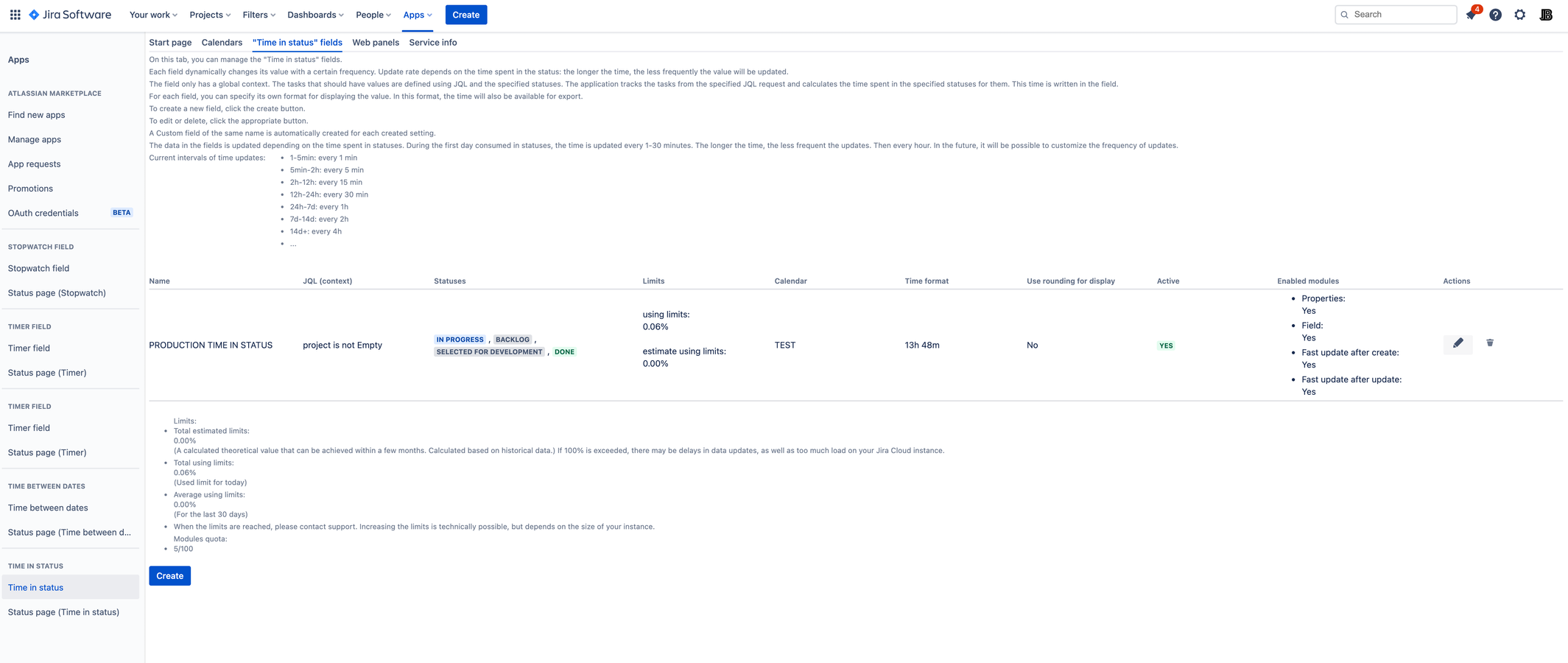 Configure your field - contexts, statuses, work calendar and display time format.