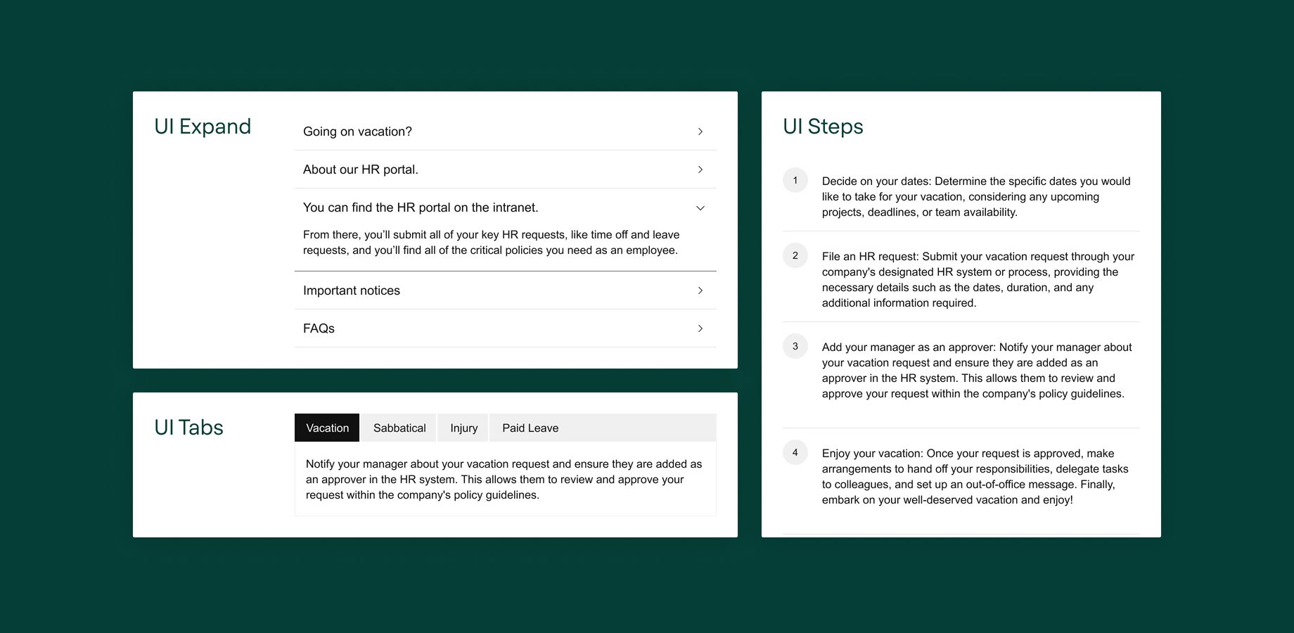 Configure CTAs and links with a suite of UI Buttons in different sizes and colors.