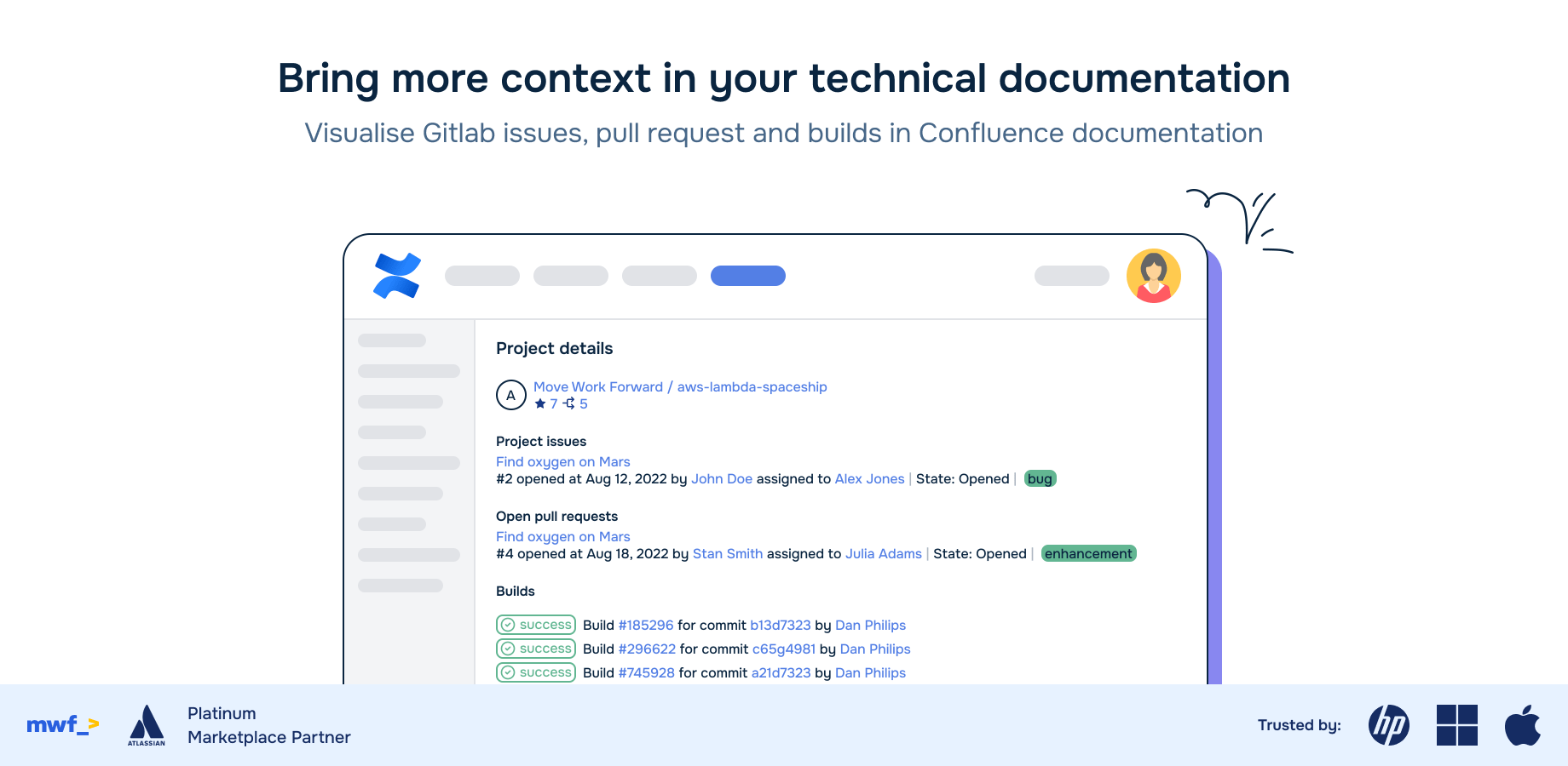 View and discuss code changes within the context of Atlassian Confluence project documentation, which allows for improved collaboration, increased visibility, and a streamlined development workflow with GitLab Confluence